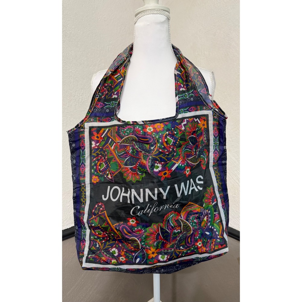 Johnny Was California Reusable Tote Bag Multicolor Paisley Floral Foldable Nylon